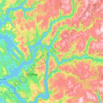 Vaksdal topographic map, elevation, terrain