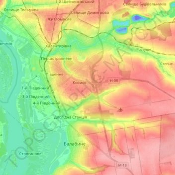 Комунарський район topographic map, elevation, terrain