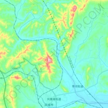 Fenghuangcheng Subdistrict topographic map, elevation, terrain