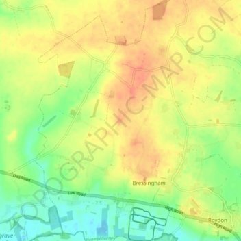 Bressingham topographic map, elevation, terrain