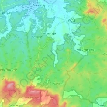 Wonorejo topographic map, elevation, terrain
