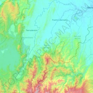 Puerto Libertador topographic map, elevation, terrain