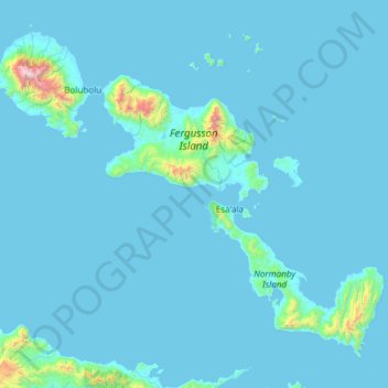 D'Entrecasteaux Islands topographic map, elevation, terrain