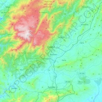Covilhã topographic map, elevation, terrain
