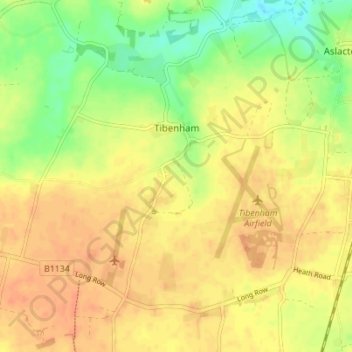 Tibenham topographic map, elevation, terrain