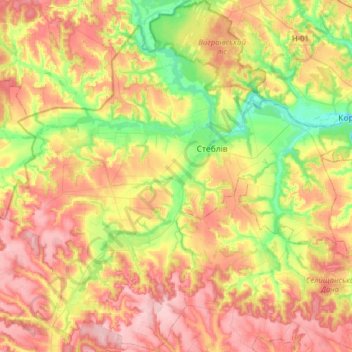 Стеблівська селищна громада topographic map, elevation, terrain