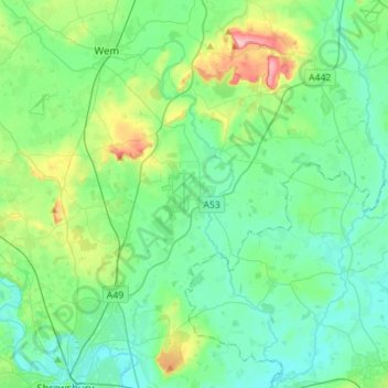 River Roden topographic map, elevation, terrain