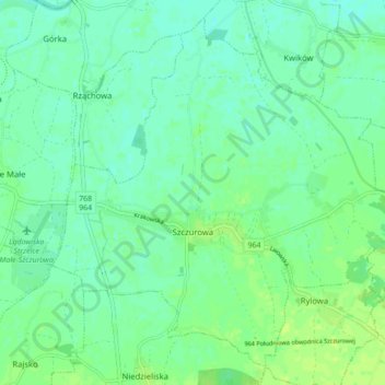 Szczurowa topographic map, elevation, terrain