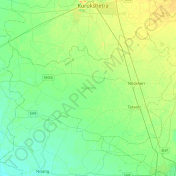 Nilokheri topographic map, elevation, terrain