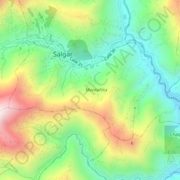 Montañita topographic map, elevation, terrain