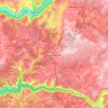 Hures-la-Parade topographic map, elevation, terrain