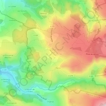 Freycenet-la-Tour topographic map, elevation, terrain