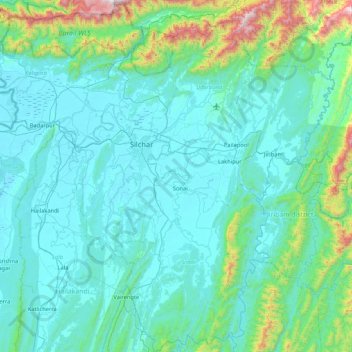 Cachar topographic map, elevation, terrain