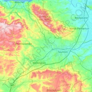 River Tone topographic map, elevation, terrain