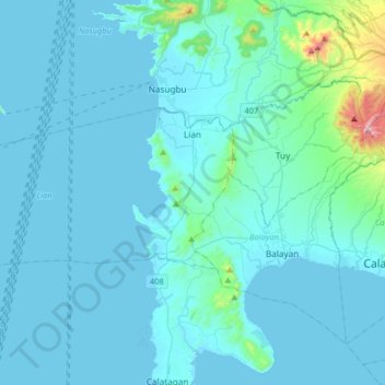 Lian topographic map, elevation, terrain