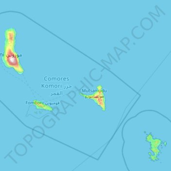 Comoros topographic map, elevation, terrain