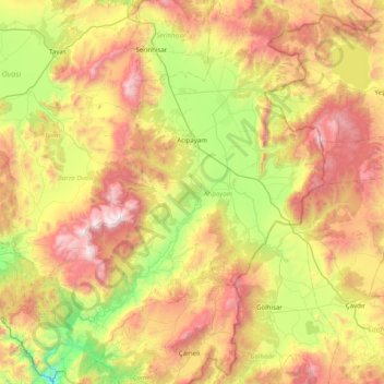 Acıpayam topographic map, elevation, terrain