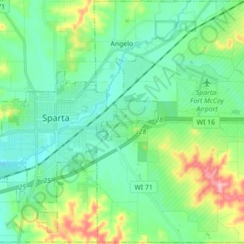 Town of Angelo topographic map, elevation, terrain