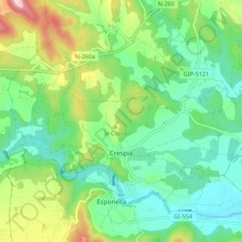 Crespià topographic map, elevation, terrain