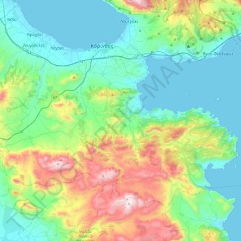 Corinthe topographic map, elevation, terrain