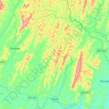 Ubatã topographic map, elevation, terrain