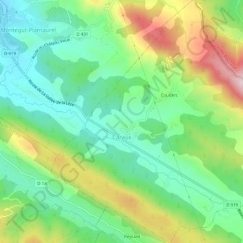 Cazaux topographic map, elevation, terrain