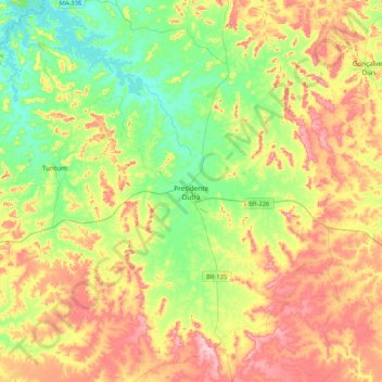 Presidente Dutra topographic map, elevation, terrain