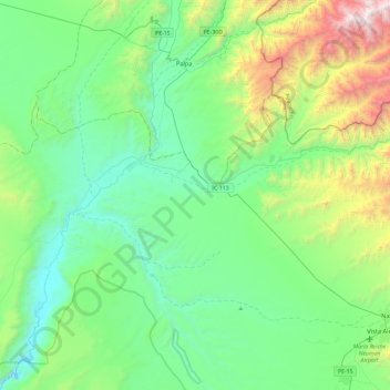 Linhas e geoglifos de Nasca e Palpa topographic map, elevation, terrain