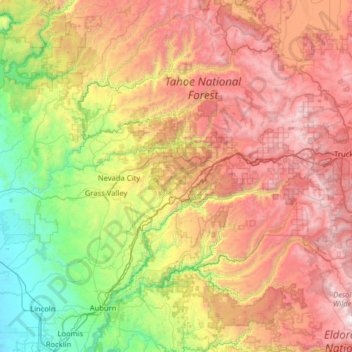Nevada County topographic map, elevation, terrain