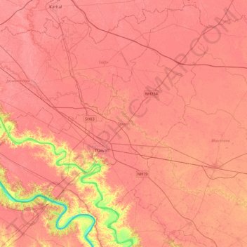 Etawah topographic map, elevation, terrain