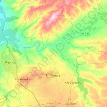 Aïn Youcef topographic map, elevation, terrain