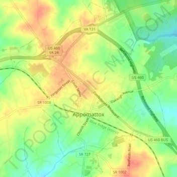 Appomattox topographic map, elevation, terrain