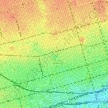 Trinity-Bellwoods topographic map, elevation, terrain