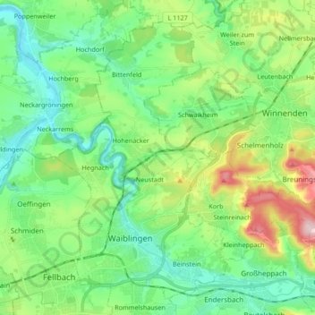Waiblingen topographic map, elevation, terrain