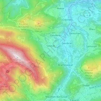 Sacoué topographic map, elevation, terrain