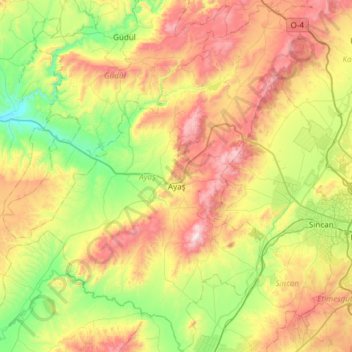 Ayaş topographic map, elevation, terrain