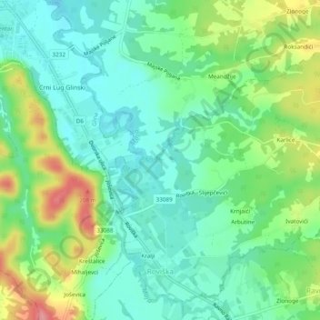 Roviška topographic map, elevation, terrain