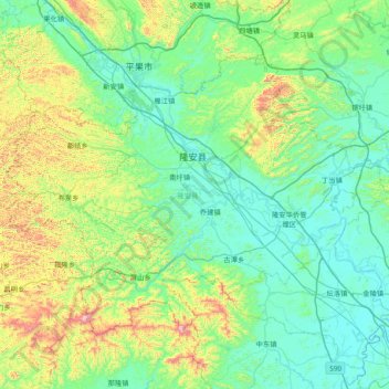 Long'an County topographic map, elevation, terrain