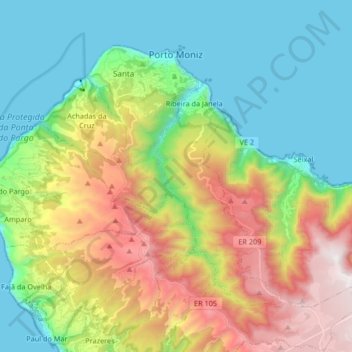 Porto Moniz topographic map, elevation, terrain