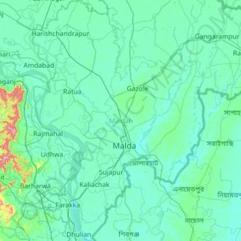 Maldah topographic map, elevation, terrain