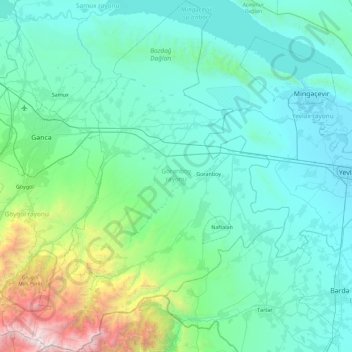 Goranboy District topographic map, elevation, terrain