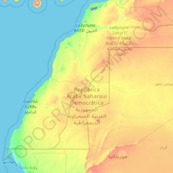 Sahrawi Arab Democratic Republic topographic map, elevation, terrain