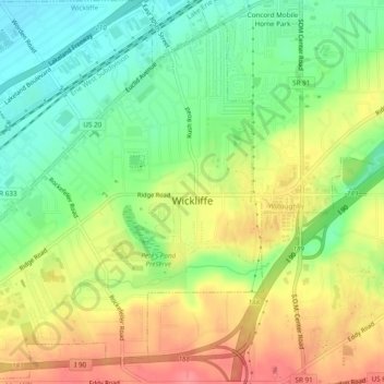 Wickliffe topographic map, elevation, terrain