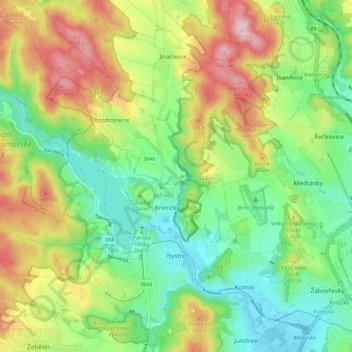 Bystrc topographic map, elevation, terrain