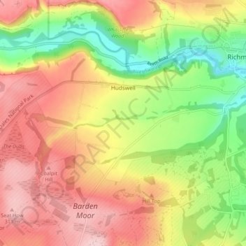 Hudswell topographic map, elevation, terrain