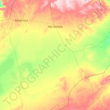 Aïn Deheb topographic map, elevation, terrain