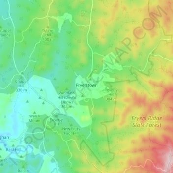 Fryerstown topographic map, elevation, terrain