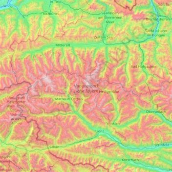 High Tauern National Park topographic map, elevation, terrain
