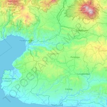 Sukabumi topographic map, elevation, terrain