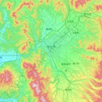 旭川市 topographic map, elevation, terrain